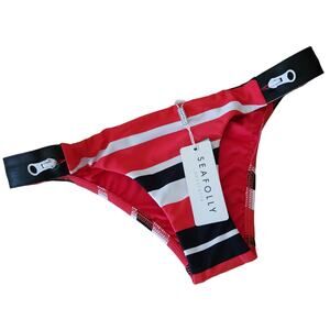 SEAFOLLY Australia Walk The Line striped zipper bikini bottom chili red Sz 6 NEW